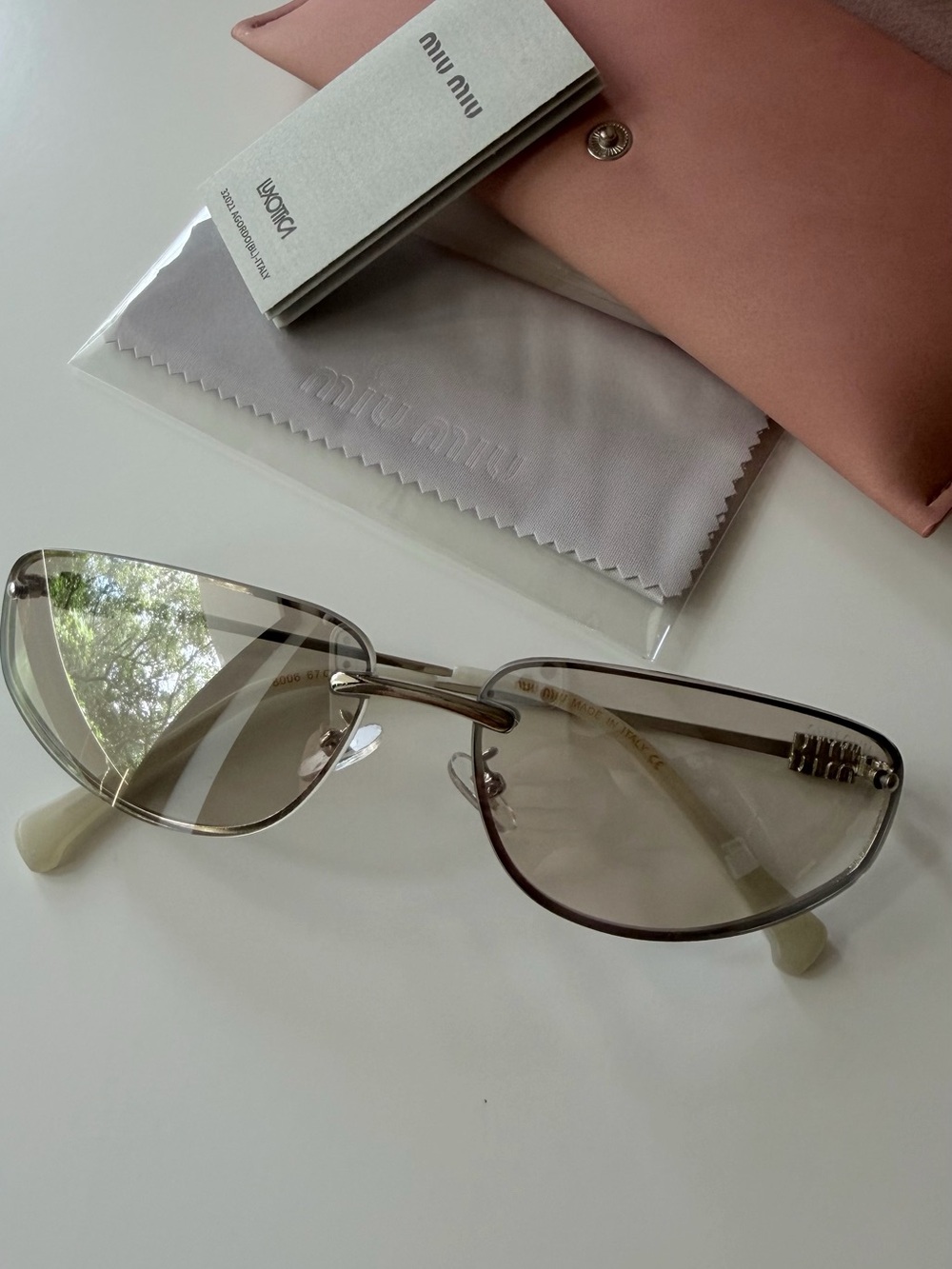 Miu Miu Silver Metal Rim shield aviator Sunglasses with Gray Mirror Lenses